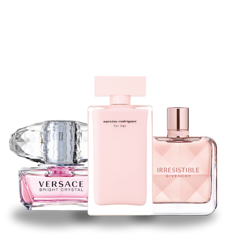 Combo de 3 Perfumes Versace Crystal Bright, Narciso Rodrigues For Her e Givenchy Irresistible 100ml